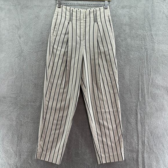 Peserico Pants Women EU38 Ivory Brown Pinstriped Cotton Trouser Leg High Rise - Picture 1 of 16